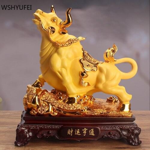 Chinese Living Room Feng Shui Decoration Resin Cattle Model Sculpture Ornaments Office Desktop Lucky Decor Home Accessories
