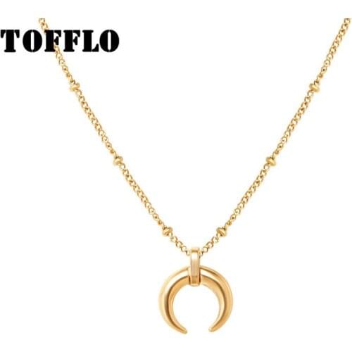 TOFFLO Moon Necklace Clavicle Chain Ladies Fashion Wild Simple Decorative Chain Sideways Stainless Steel Jewelry BSP320