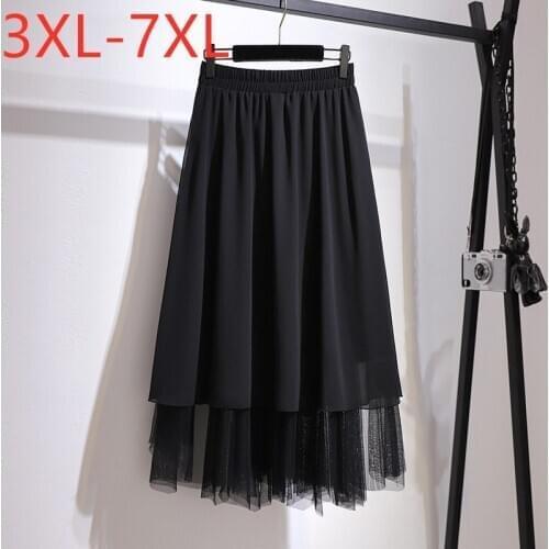 New 2021 Ladies Spring Autumn Plus Size Long Skirt For Women Large Casual Loose A-line Black Pleated Skirts 3XL 4XL 5XL 6XL 7XL