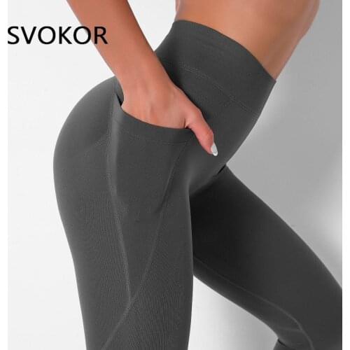 SVOKOR Booty Leggings Sport Women Pocket High Waist Fitness Bubble Butt Legging Femme Push Up Pants Energy Training Sexy Gymwear