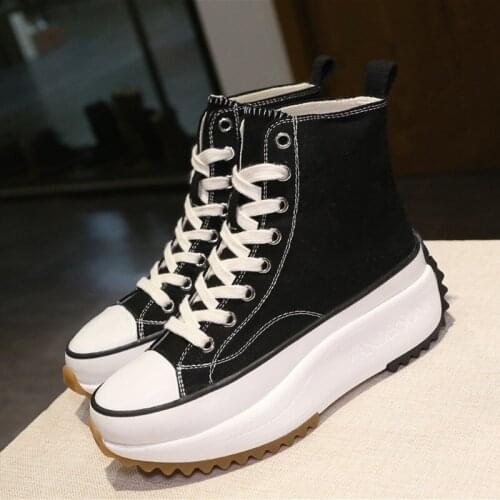 Boots female autumn hot new fashion denim trend lace-up flat canvas shoes casual wild Light breathable thick bottom shoes AA-690