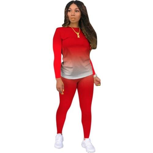 Women Two Piece Set Gradient Sleeve Sweatpants Jogger Suit Sport Tracksuit Set Outfits Long Sleeve Crop Tops T-Shirt Feminino