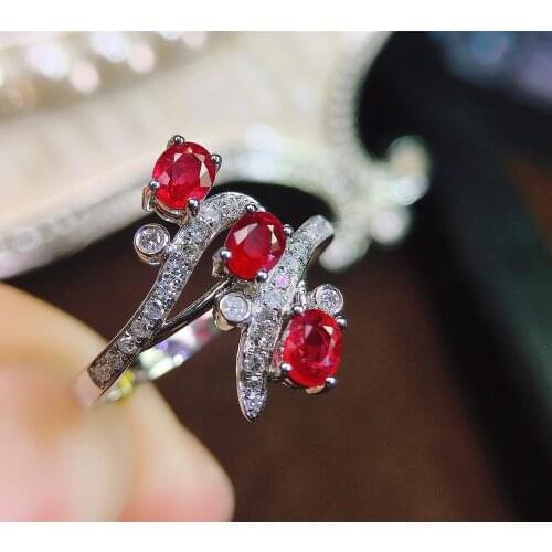 Ruby Ring Pure 18 K Gold Jewelry Real Natural 0.96ct Red Ruby Diamond Jewelry Anniversary Females Rings for Womens Fine Rings