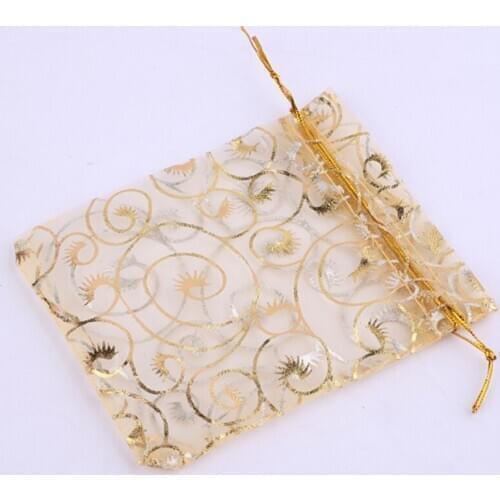 25pcs 7x9cm/9x12cm Gold Circles Small Jewelry Bags Drawstring Organza Bag & Pouches Pochette Cadeau