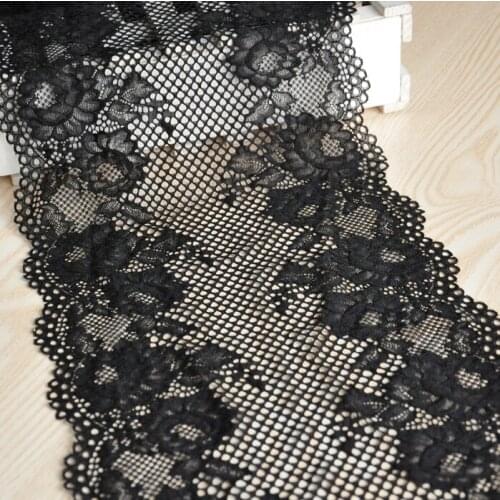 1 Meter Black Handmade Clothing Decoration Elastic Stretchy Lace Trim 22cm Width Wedding Dress Skirt Lace Trim