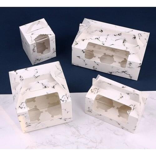 10pcs Marble Handle Cupcake Box With Transparent Window Dessert Baking Packaging Box Birthday Party Baby Show Supplies