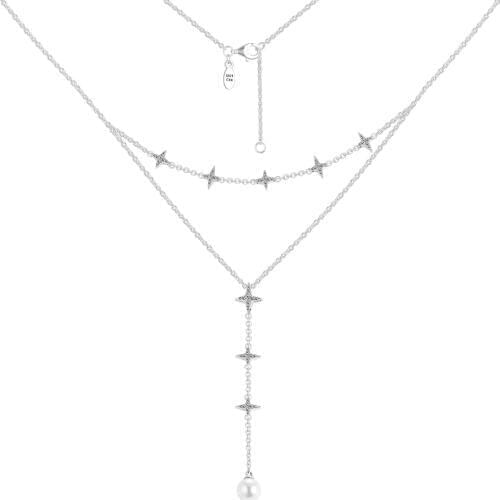 100% 925 Sterling-Silver-Jewelry Pave Wishing Star Necklaces Free Shipping