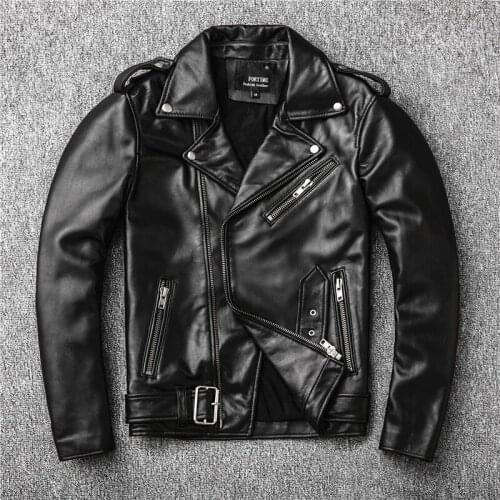 2020 Black Men Autumn Slim Fit Bikers Leather Jacket Plus Size XXXXL Genuine Sheeskin Fashion Motorcycle CoatFREE SHIPPING