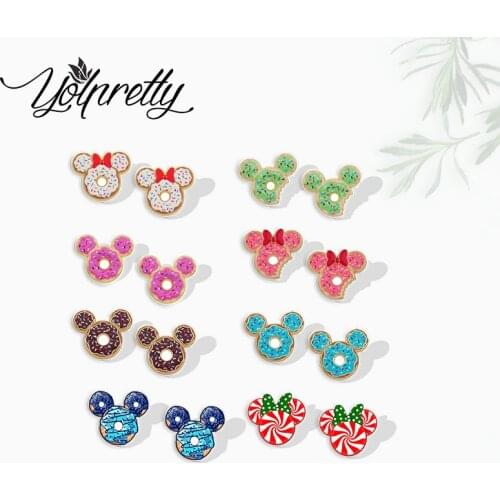 2021 New Mickey Minnie Mouse Head Donuts Sweety Candy Epoxy Handcraft Acrylic Stud Earrings for Kids