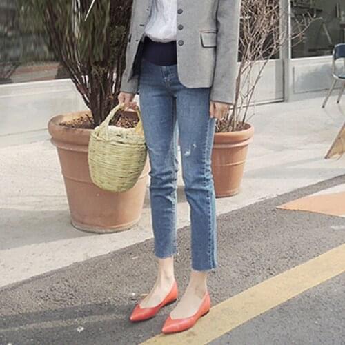 21754# Maternity pants Summer Ninth Maternity Jeans Belly Support Pants Elastic Waist Maternity Trousers