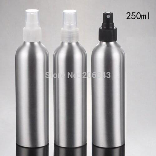 250ml Aluminium bottle metal bottle with white/transparent/black mist sprayer pump sprayer bottle