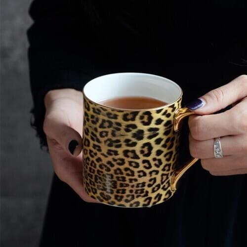 350ml Personalized Leopard Coffee Mug High Quality Bone China Porcelain Tea Cup Travel Table Office Luxury Gift For Boss Wife