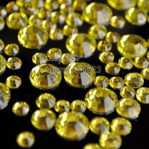 400 pcs 2mm - 6mm Mix Size Bright Yellow Resin Acrylic Round Rhinestone Flatback Crystal Rhinestones Nail Art Decoration N10