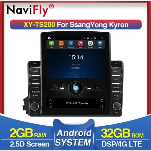 Navifly 9.7" Tesla style for Ssangyong Actyon Kyron Android video Car radio multimedia player navigation gps No 2 din DVD