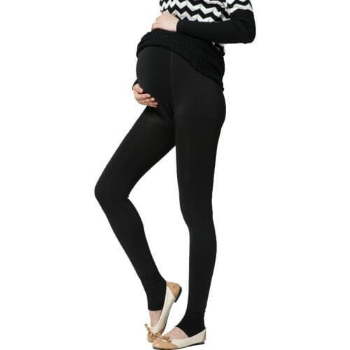 Plus Velvet Thickening Winter Maternity Leggings Pants Clothes For Pregnant Women Warm High Waist Suspender Pregnancy Trousers