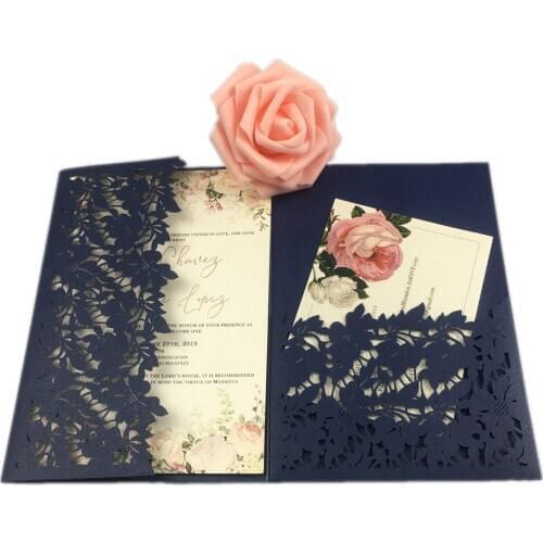 Free shipping 2pcs leaf tri fold wedding invitation cards with envelope ,insert, RSVP 3 fold laser cut pocket fold cards