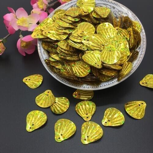 50g 18mm Big Shell Loose PVC Sequins for Crafts Sewing DIY Accessories Hologram Laser Gold