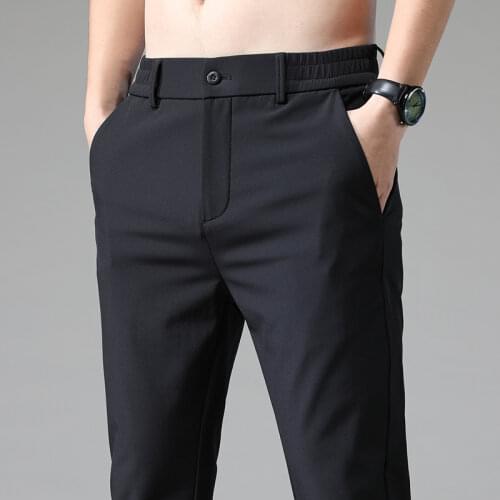 2021 Summer Pants Mens Stretch Korean Casual Slim Fit Elastic Waist Jogger Business Classic Trousers Male Thin 28-38,5008