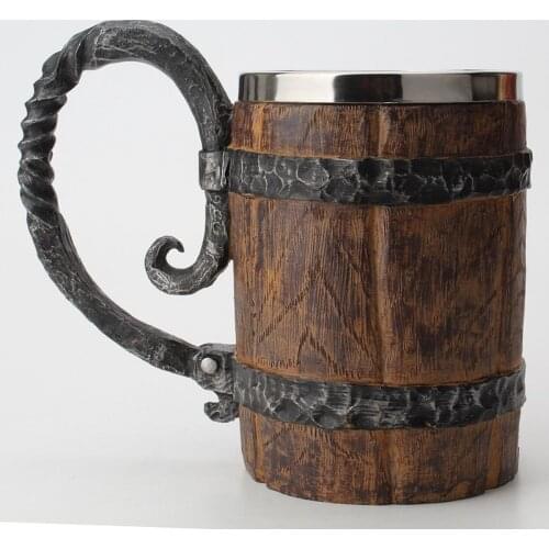 Wooden barrel Stainless Steel Resin 3D Beer Mug Goblet Game Tankard Coffee Cup Wine Glass Mugs 650ml BEST GOT Gift