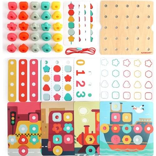 Montessori Wooden Sorting Stacking Toys Bead Puzzle DIY Thinking Brain Teaser Preschool Shape Sorting Gift