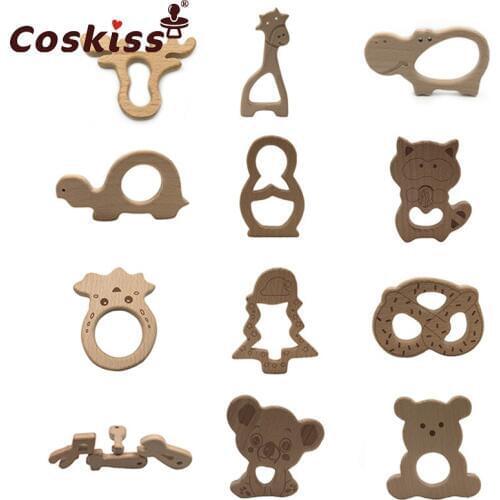 Wooden Teether Toy Baby Safe Nurse Breastfeeding Chew Training Toddler Unwaxed Beech Wooden eco-friendly Organic Baby Teether