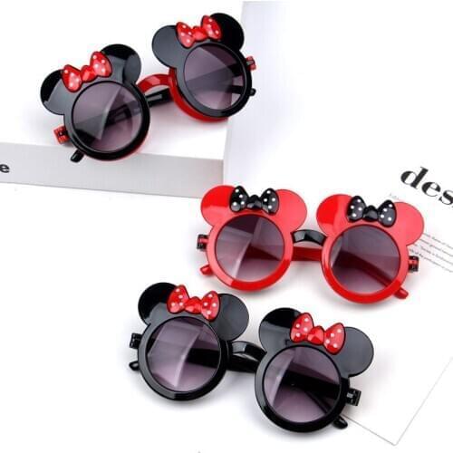 Disney Mickey Minnie Childrens Glasses Bowknot Flip Sunglasses Girl Photo Accessories Girl Glasses UV Protection Birthday Gift