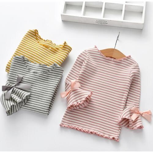 Baby Sweater Girls T-Shirt Spring Cotton Long Flare Sleeve Girls Shirts Kids Baby Toddler Tops Kids Striped Printed Blouses