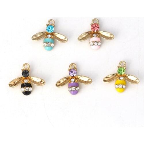 DoreenBeads 10 PCs Zinc Based Alloy Enamel Charms Pendant Bee Animal Gold Color Clear Rhinestone Pendant For Jewelry Making