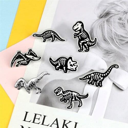 Animal Skeleton Punk Enamel Pin Classic Dinosaur Stegosaurus Pterosauria Brooches Badges Bag Clothes Lapel Pins Cartoon Jewelry