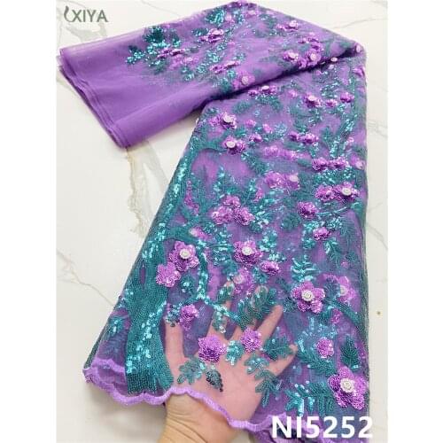 Hot Sale African Lace Fabric Sequin Lace Fabrics Beautiful Nigeria French Mesh Tulle Lace Fabric for Wedding Sewing NI5252