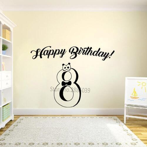 Hot Happy Birthday Vinyl Decor Wall Decals Eight Years Old Birthday Stickers Cute Party Decal Celebration Art Decoration LC894