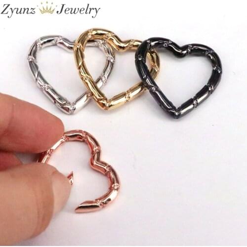 5PCS, Micro Pave Heart Clasp, Gold Silver Black Rose Gold Carabiner Snap Lock Supply for heavier chain connector Charm