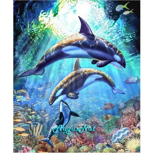 Dolphin diamond painting cross stitch animals family wall art decor diamond dots picture scenery diamond embroidery stickers