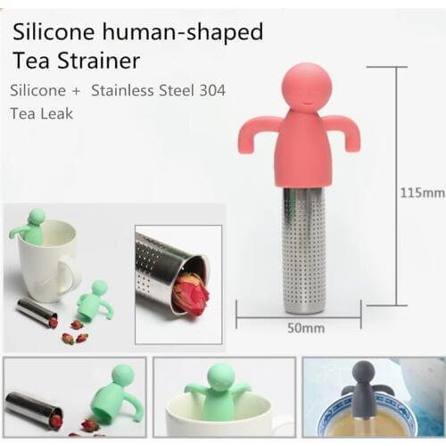 Creative Silicone Human-shaped Tea Strainer Stainless Steel 304 Tea Leak FDA Silicone Tea Maker Reusable Tea Infuser Tea Filter