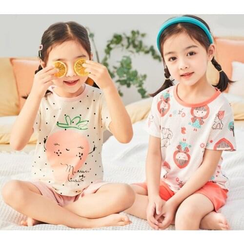 Summer Breathable Mesh Clothes for Baby Girls Boys Shirt+shorts 2pcs/set Pajamas Homewear Sets Children Cartoon Nightwear Suit
