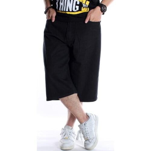 Mcikkny Men Hip Hop Loose Short Jeans Black Skateboard Baggy Denim Shorts For Male Plus Size 30-46