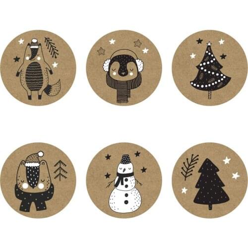 500pcs/pack Christmas Stickers Decor Merry Christmas Cartoon Kraft Paper Stickers Roll Stickers Aesthetic Party Decoration