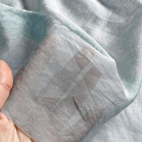 NEW24 High-class Solid Ligth Blue Color Summer Ultra-thin Silk and Linen Fabric for Women’s Pajamas Shirt