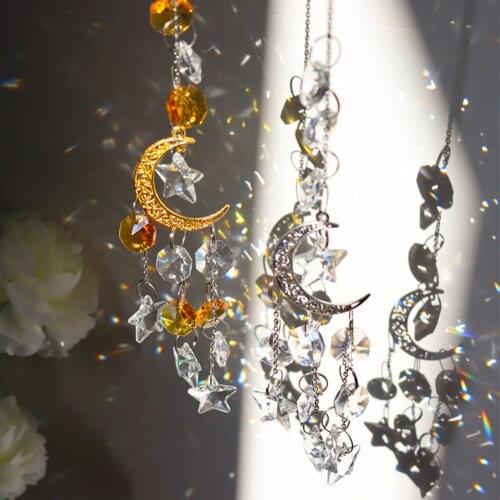 New Crystal Wind Chime Pendant Moon Star Hanging Drop For Garden Window Wedding Curtain Chandelier DIY Home Office Decor