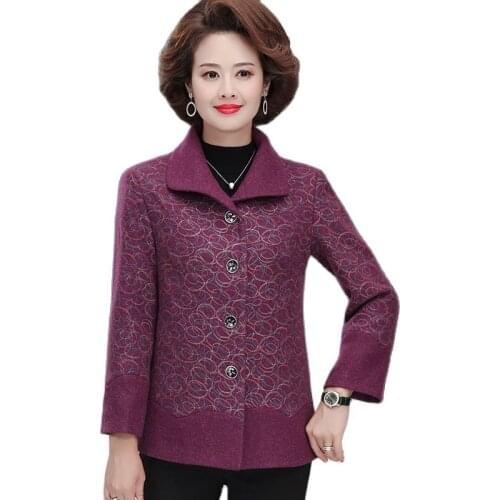 2021 New Mother Autumn Woolen Jacket Middle-Aged Female Loose Cashmere Coat Female Long Sleeve Winter Tops Plus Size 5XLA1265