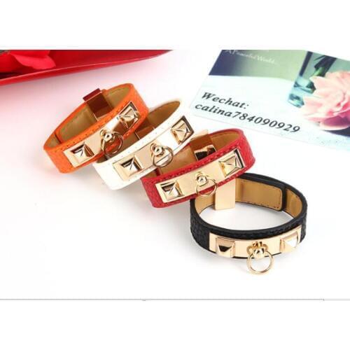 New European and American of jewelry metal Liu Ding litchi skin leather bracelet
