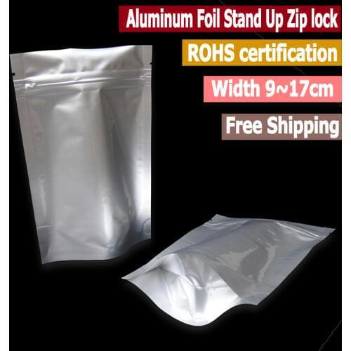 100 pcs Small Size Mylar Aluminum Foil Stand Up Zip lock Bags Food Storage Oxygen Barrier Bags Width From 9cm to 16 cm