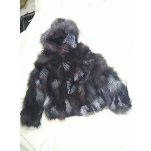 Real genuine natural Silver Fox Fur Coats Women fashion jacket with hood ladies overcoat outwear custom any size