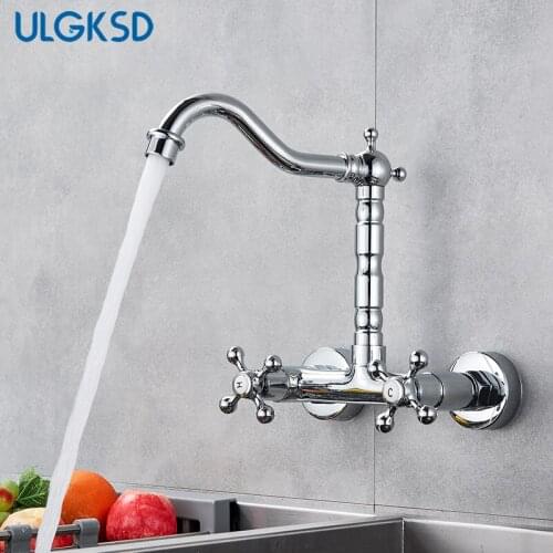 ULGKSD Basin Faucet Dual Handle Dual Control Mixer Tap Wall Mount Cold and Hot Water For Bathroom Sink Faucets