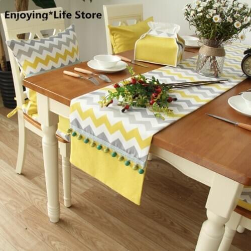 Nordic Table Runner Modern Cotton and Linen Table Runner for Wedding Party Table Cover Yellow Luxury Tablecloth Stripes