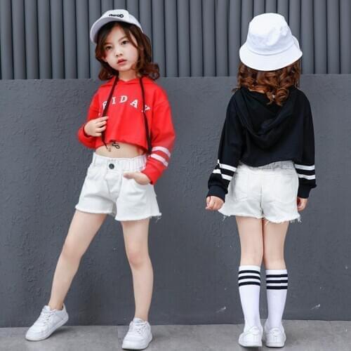 Kids Hip Hop Hoodies Clothing for Girls Modern Cropped Sweatshirt Tops Jazz Dance Clothes Ballroom Dancing Costumes White Shorts