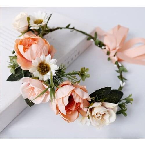 Bohemian Rustic Flower Crown Floral Hairband Head Wreath Hawaiian Wedding Bridal Headdress Garland Beach Travel Hair Accessories