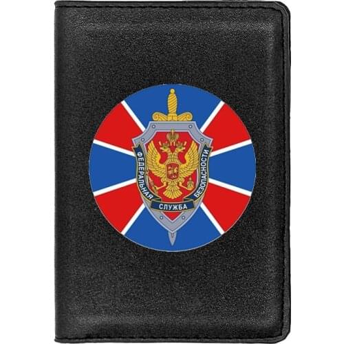 High Quality Leather Vintage Федеральная служба безопасности FSB Printing Travel Passport Cover ID Credit Card Case