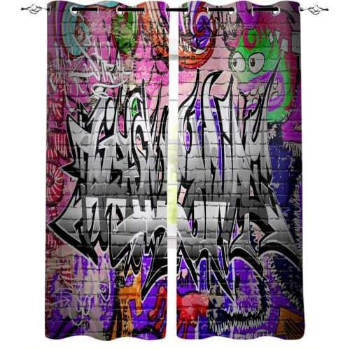 Graffiti Personality Letters Wall Windows Curtains For Living Room Bedroom Decorative Kitchen Curtains Drapes Treatments