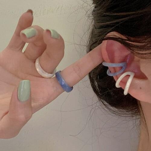 VSnow French Vintage Transparent Resin Clip Earring for Women Simple Double Layer Open Candy Colors Earring Jewelry Pendientes